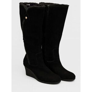 black suede wedge heel boots size 9.5